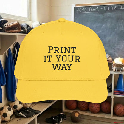 Custom Team Black Text Baseball Cap – Mid Profile Snapback Fit – Youth & Adult Hats