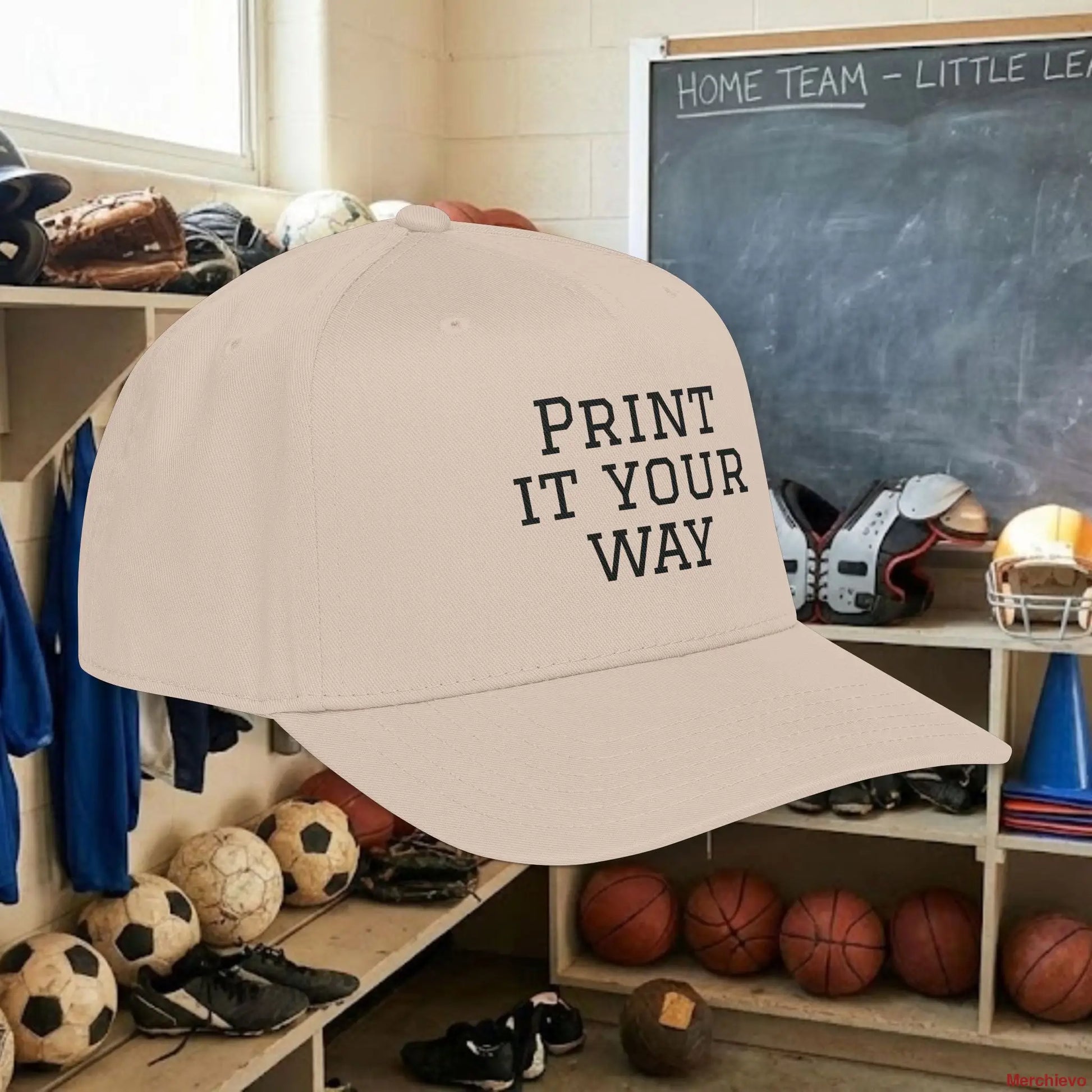 Custom Team Black Text Baseball Cap – Mid Profile Snapback Fit – Youth & Adult Hats