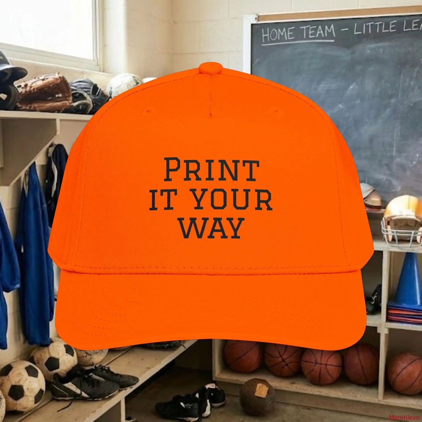 Custom Team Black Text Baseball Cap – Mid Profile Snapback Fit – Youth & Adult Hats