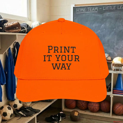 Custom Team Black Text Baseball Cap – Mid Profile Snapback Fit – Youth & Adult Hats