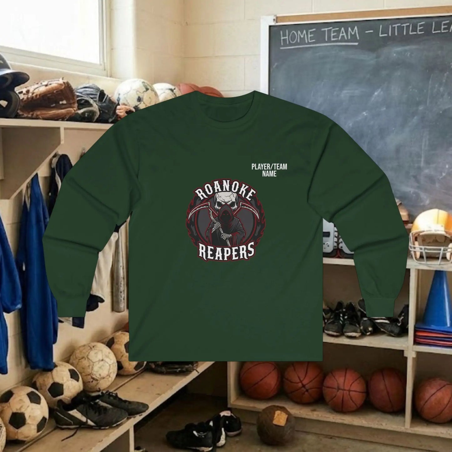 Custom Team Adult Long Sleeve T-Shirt – Center Chest Logo + Back Name, Number & Sponsor