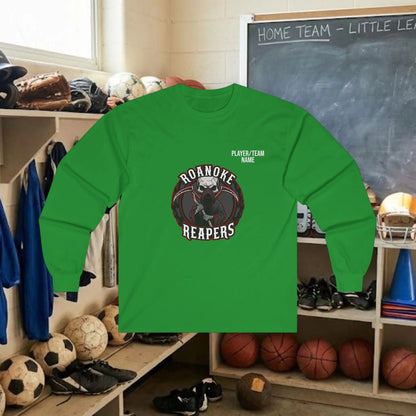 Custom Team Adult Long Sleeve T-Shirt – Center Chest Logo + Back Name, Number & Sponsor