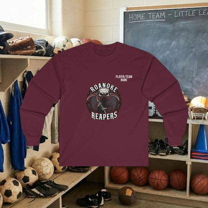 Custom Team Adult Long Sleeve T-Shirt – Center Chest Logo + Back Name, Number & Sponsor