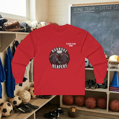 Custom Team Adult Long Sleeve T-Shirt – Center Chest Logo + Back Name, Number & Sponsor