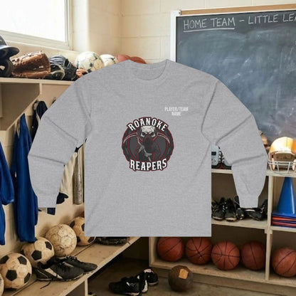 Custom Team Adult Long Sleeve T-Shirt – Center Chest Logo + Back Name, Number & Sponsor