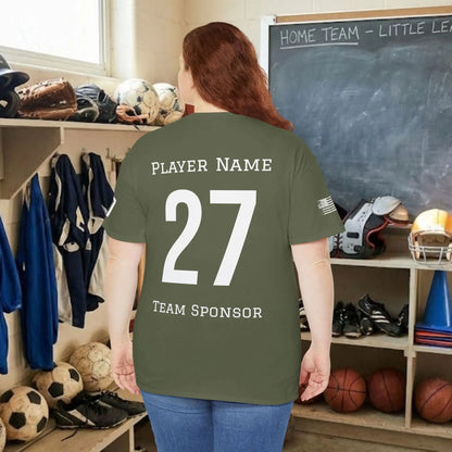 Custom Team Adult T-Shirt – Center Chest Team Logo & Name (DryBlend)