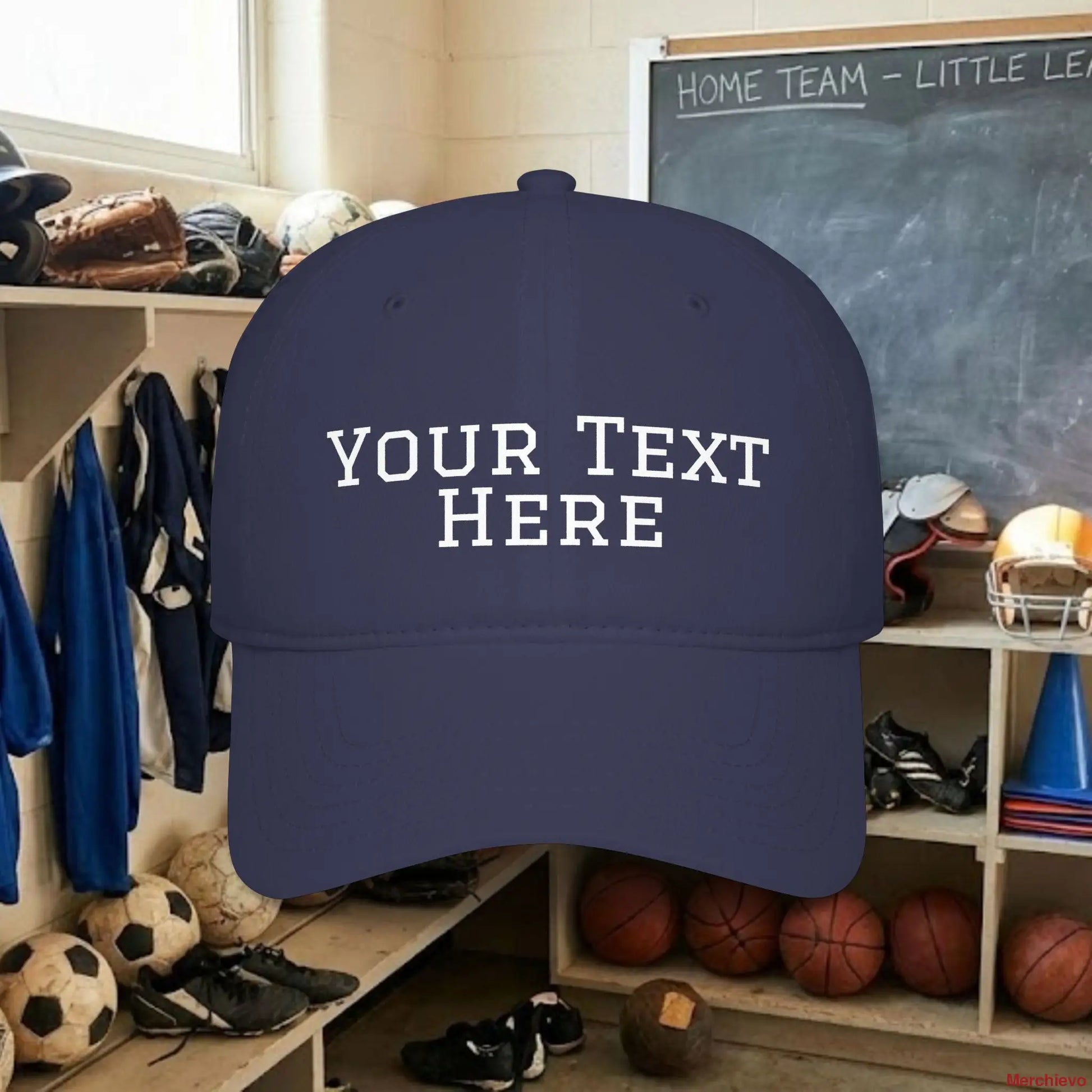 Custom Team White Text Baseball Cap – Low Profile Relaxed Fit – Youth & Adult Dark Navy / One size Hats