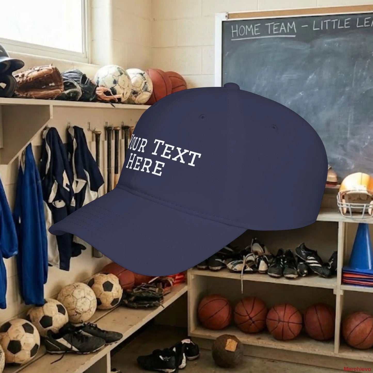 Custom Team White Text Baseball Cap – Low Profile Relaxed Fit – Youth & Adult Hats