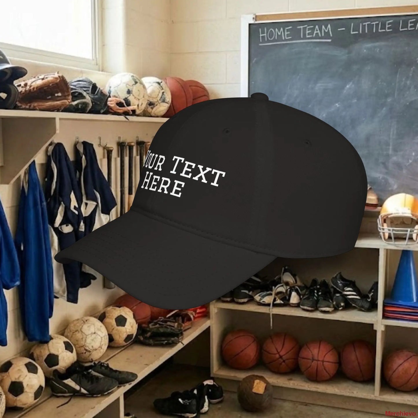 Custom Team White Text Baseball Cap – Low Profile Relaxed Fit – Youth & Adult Hats