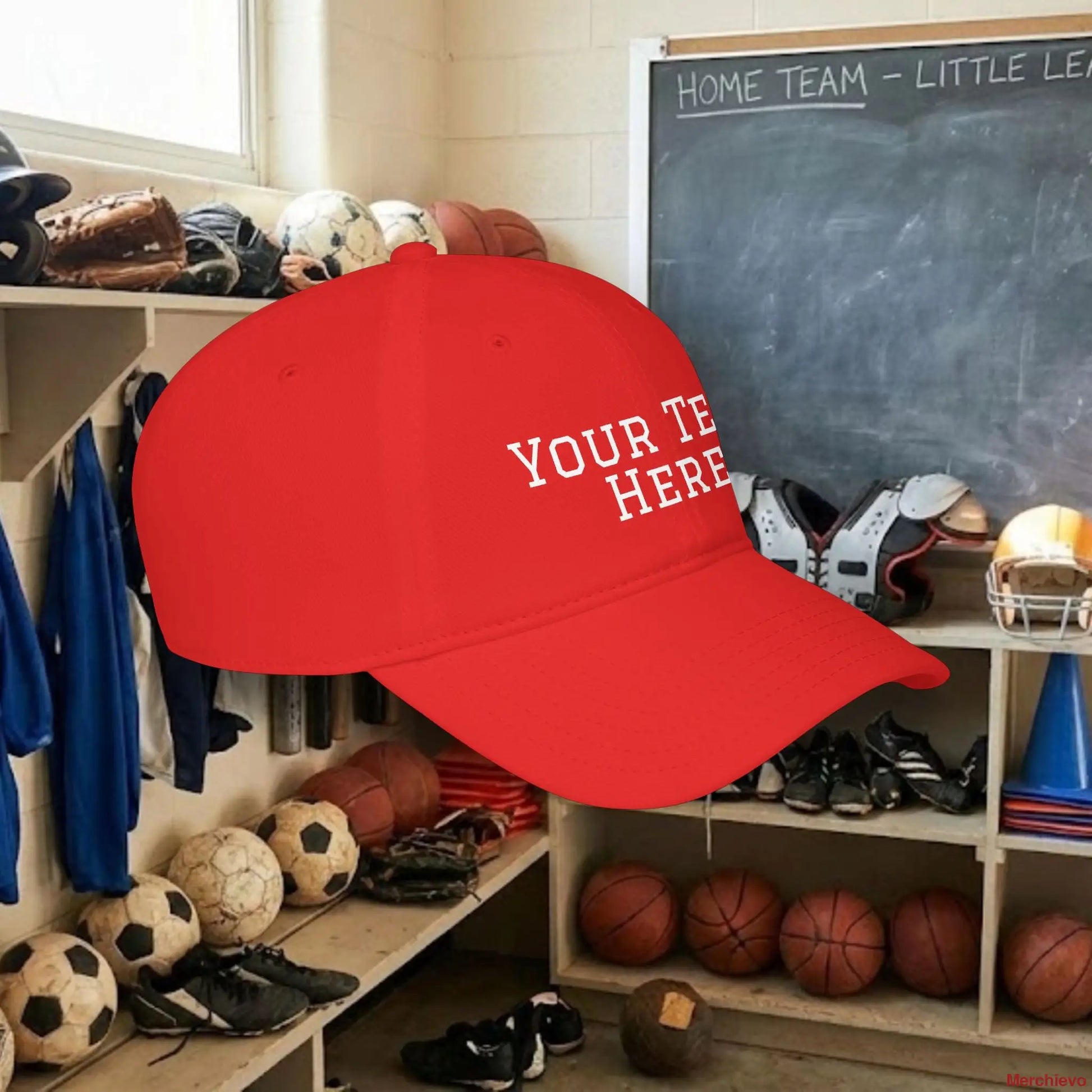 Custom Team White Text Baseball Cap – Low Profile Relaxed Fit – Youth & Adult Hats