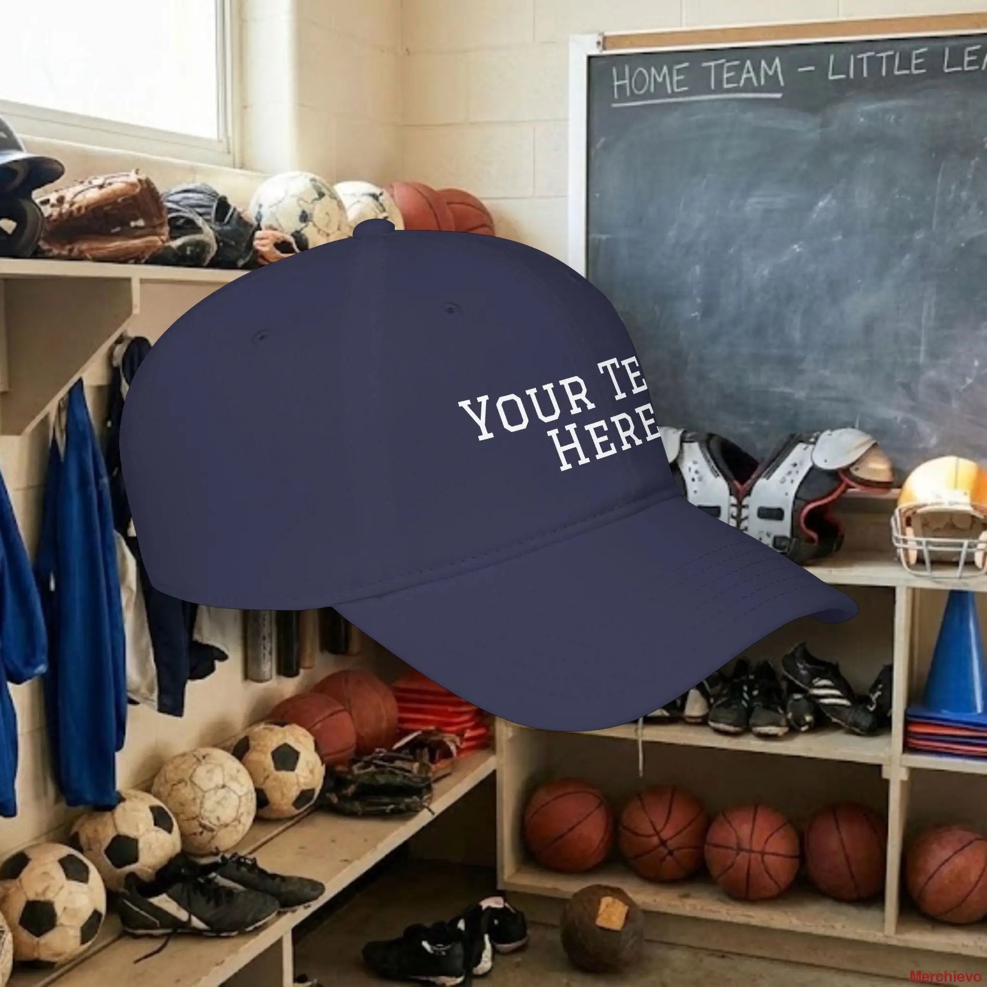 Custom Team White Text Baseball Cap – Low Profile Relaxed Fit – Youth & Adult Hats