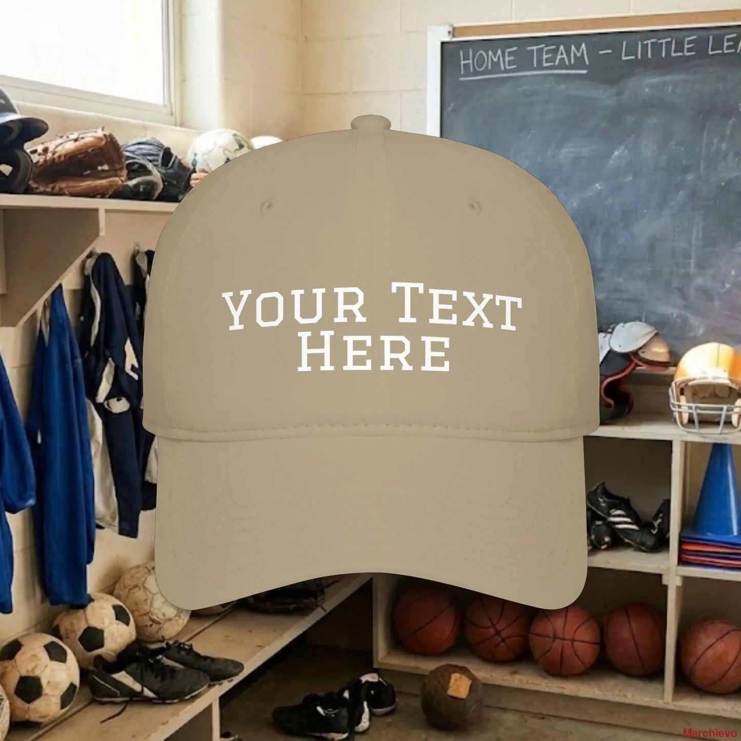 Custom Team White Text Baseball Cap – Low Profile Relaxed Fit – Youth & Adult Khaki / One size Hats
