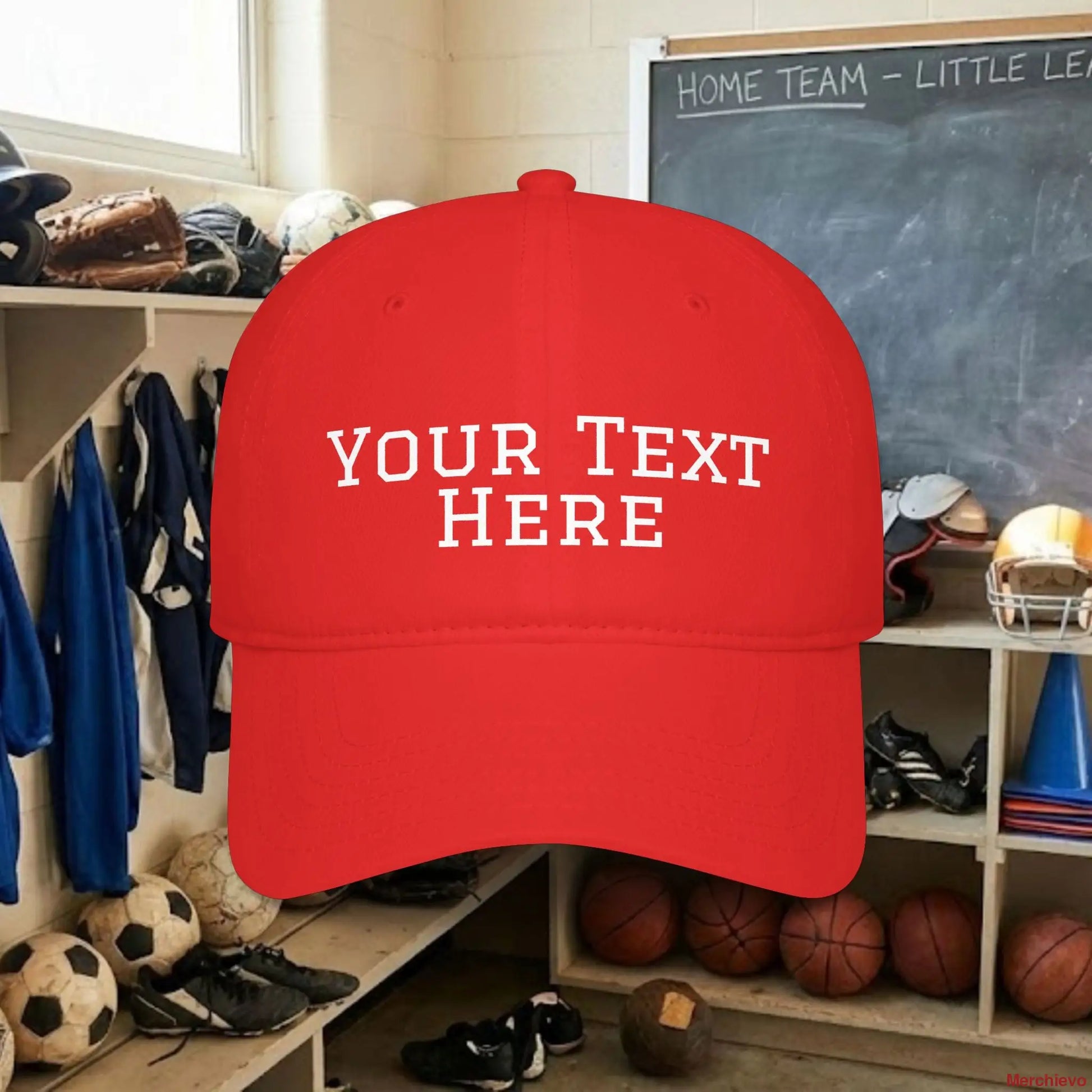 Custom Team White Text Baseball Cap – Low Profile Relaxed Fit – Youth & Adult Red / One size Hats