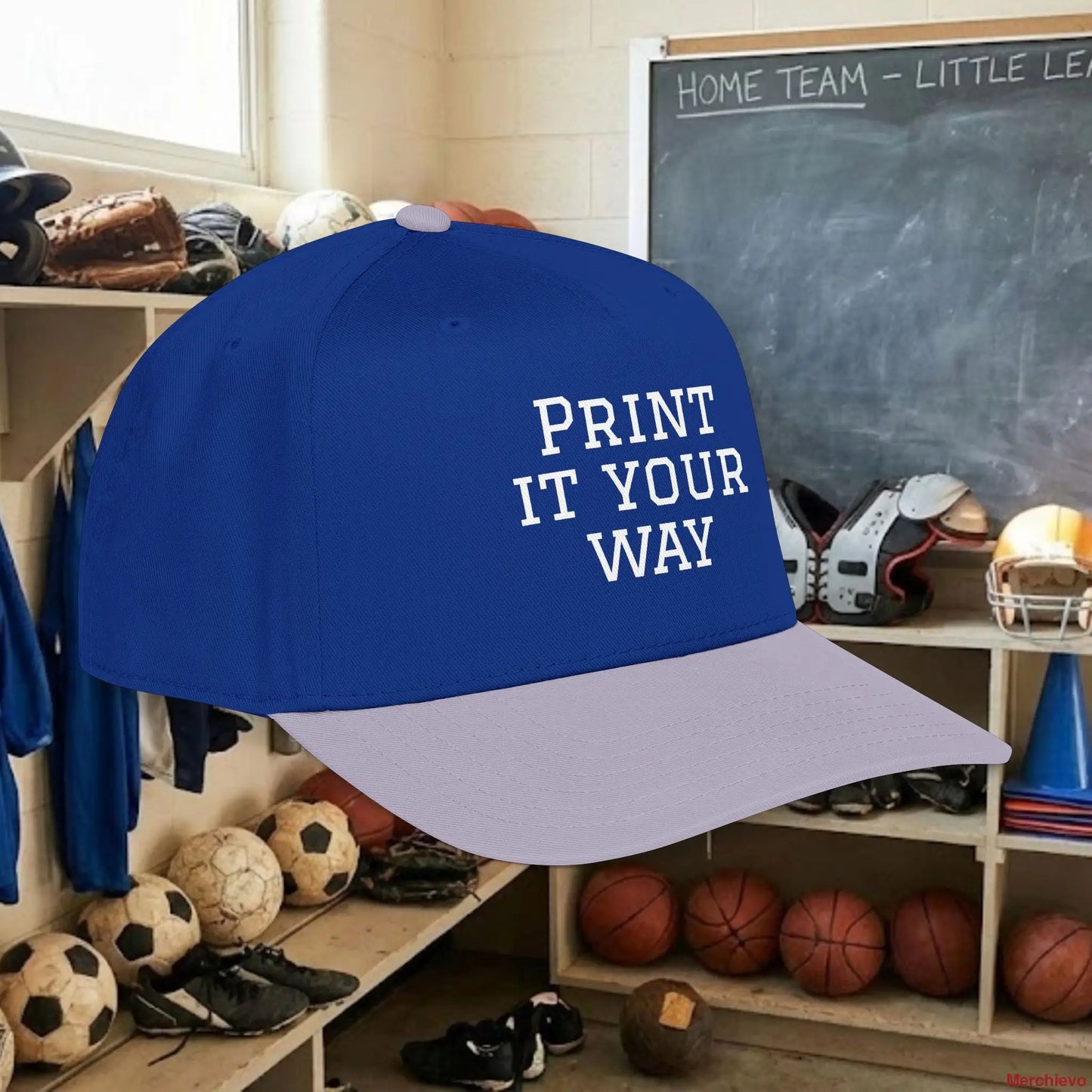 Custom Team White Text Baseball Cap – Mid Profile Snapback Fit – Youth & Adult Hats