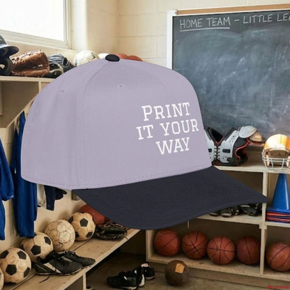 Custom Team White Text Baseball Cap – Mid Profile Snapback Fit – Youth & Adult Hats