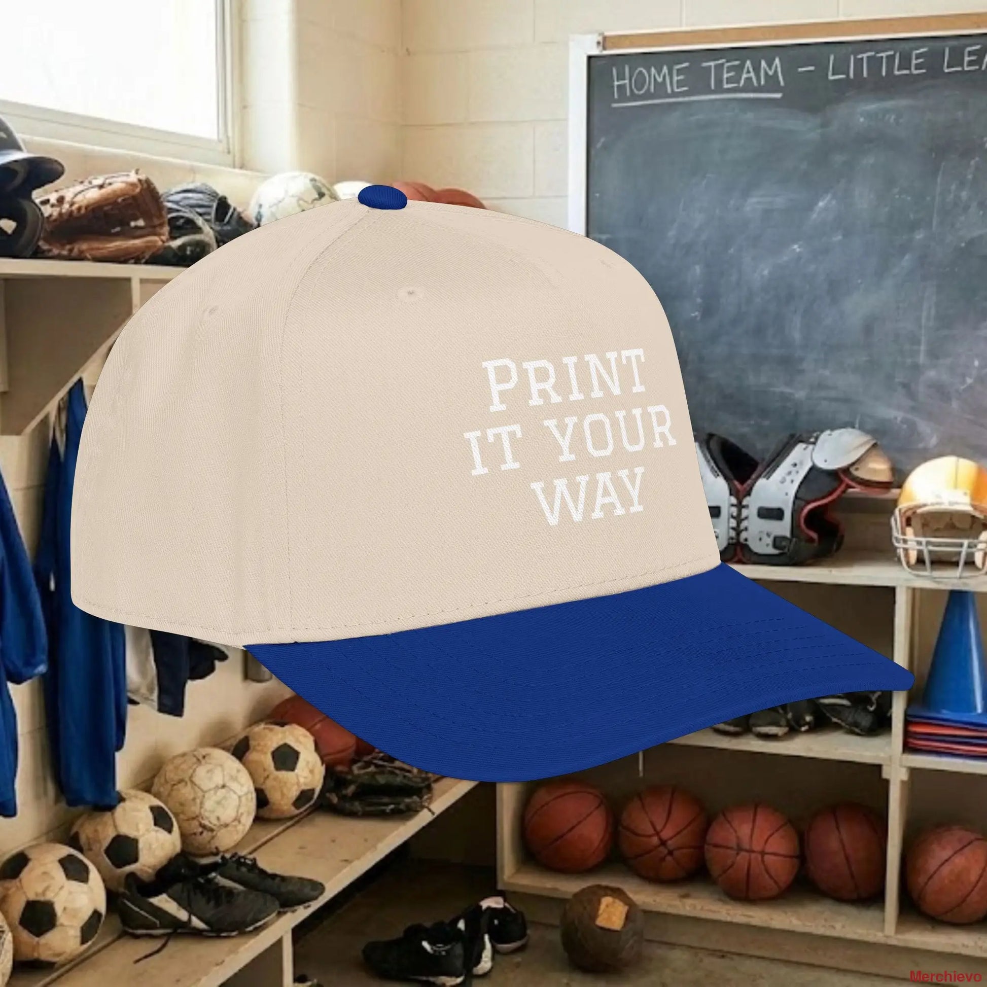 Design your own Custom Team Baseball Cap with bold white text. This mid-profile, structured snapback (OTTO 31-069) features a seamless 5-panel front for a smooth, professional look. Perfect for youth and adult sports teams, fan gear, or corporate branding. Adjustable fit for all sizes.