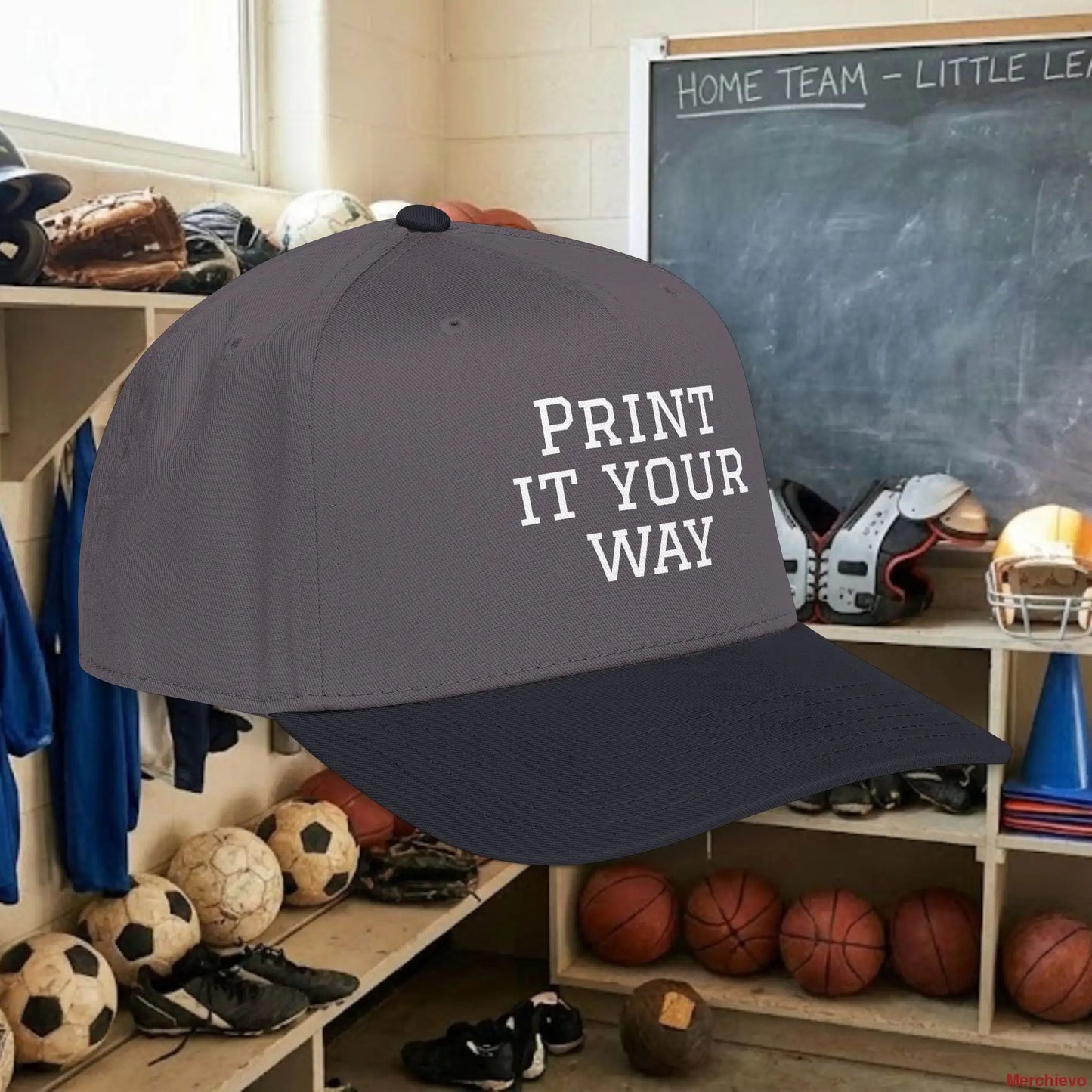Custom Team White Text Baseball Cap – Mid Profile Snapback Fit – Youth & Adult Hats