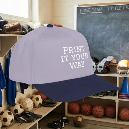 Custom Team White Text Baseball Cap – Mid Profile Snapback Fit – Youth & Adult Hats