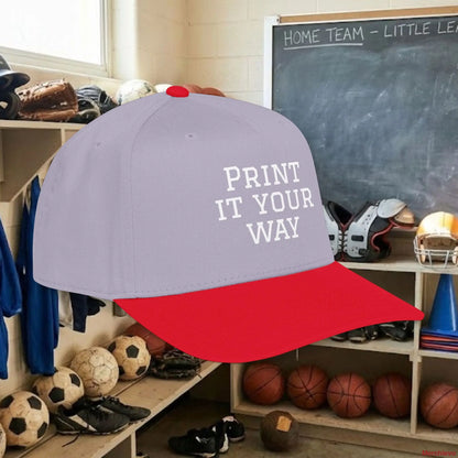 Custom Team White Text Baseball Cap – Mid Profile Snapback Fit – Youth & Adult Hats