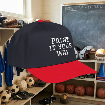 Custom Team White Text Baseball Cap – Mid Profile Snapback Fit – Youth & Adult Hats