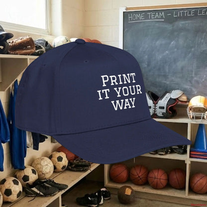 Custom Team White Text Baseball Cap – Mid Profile Snapback Fit – Youth & Adult Hats