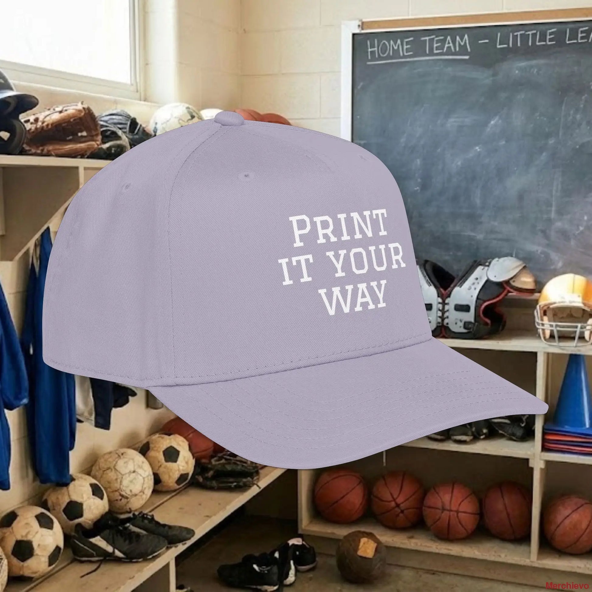 Custom Team White Text Baseball Cap – Mid Profile Snapback Fit – Youth & Adult Hats