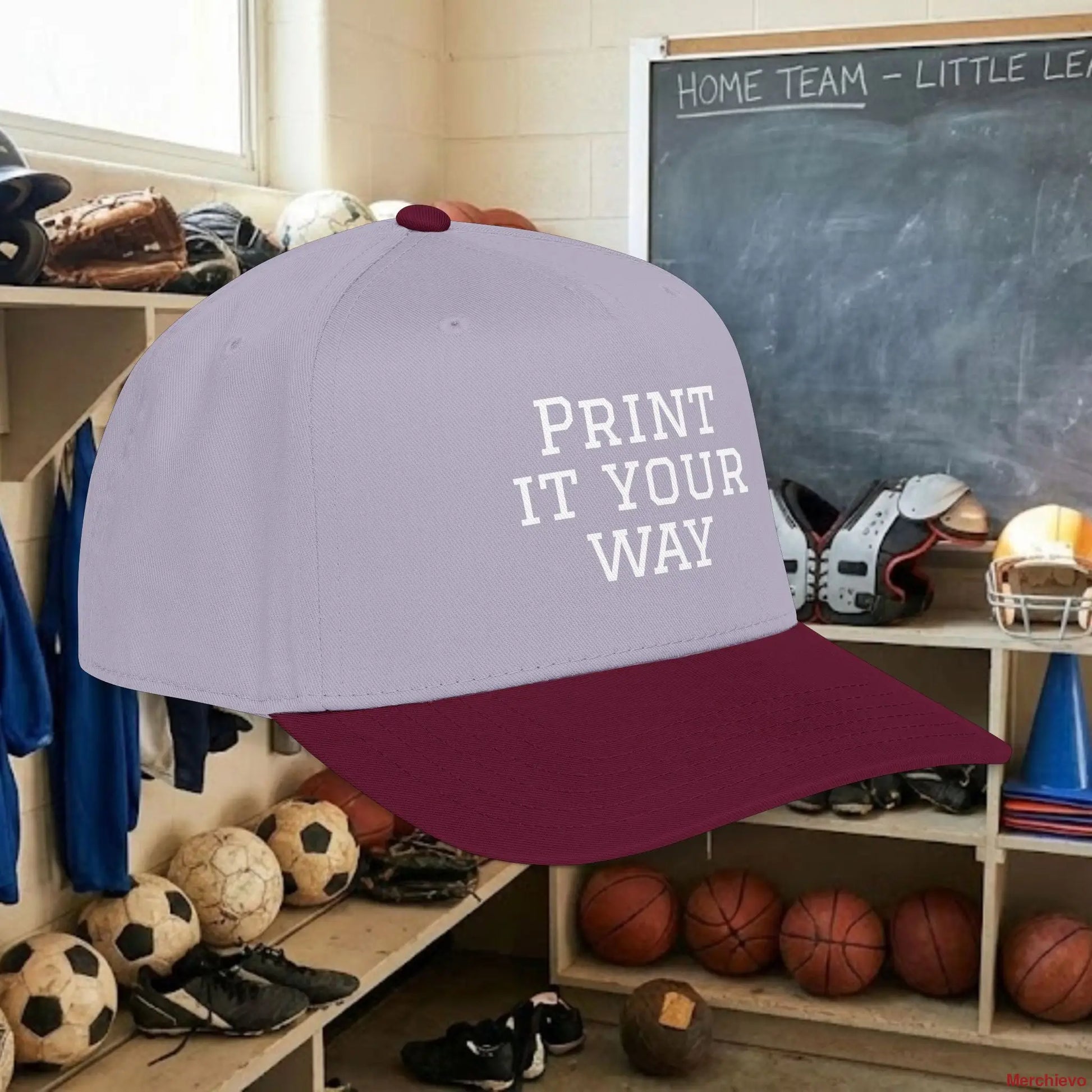 Custom Team White Text Baseball Cap – Mid Profile Snapback Fit – Youth & Adult Hats