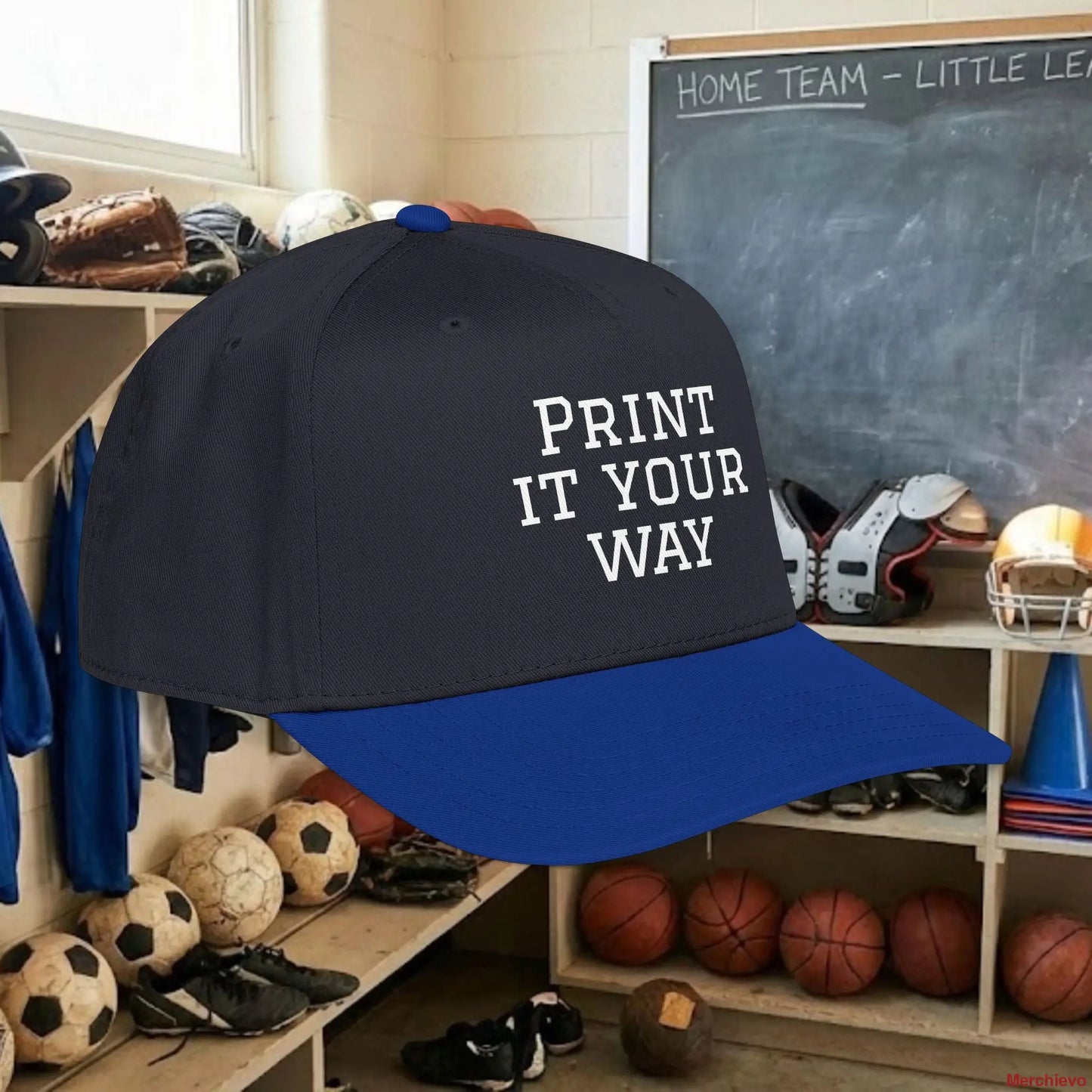 Custom Team White Text Baseball Cap – Mid Profile Snapback Fit – Youth & Adult Hats