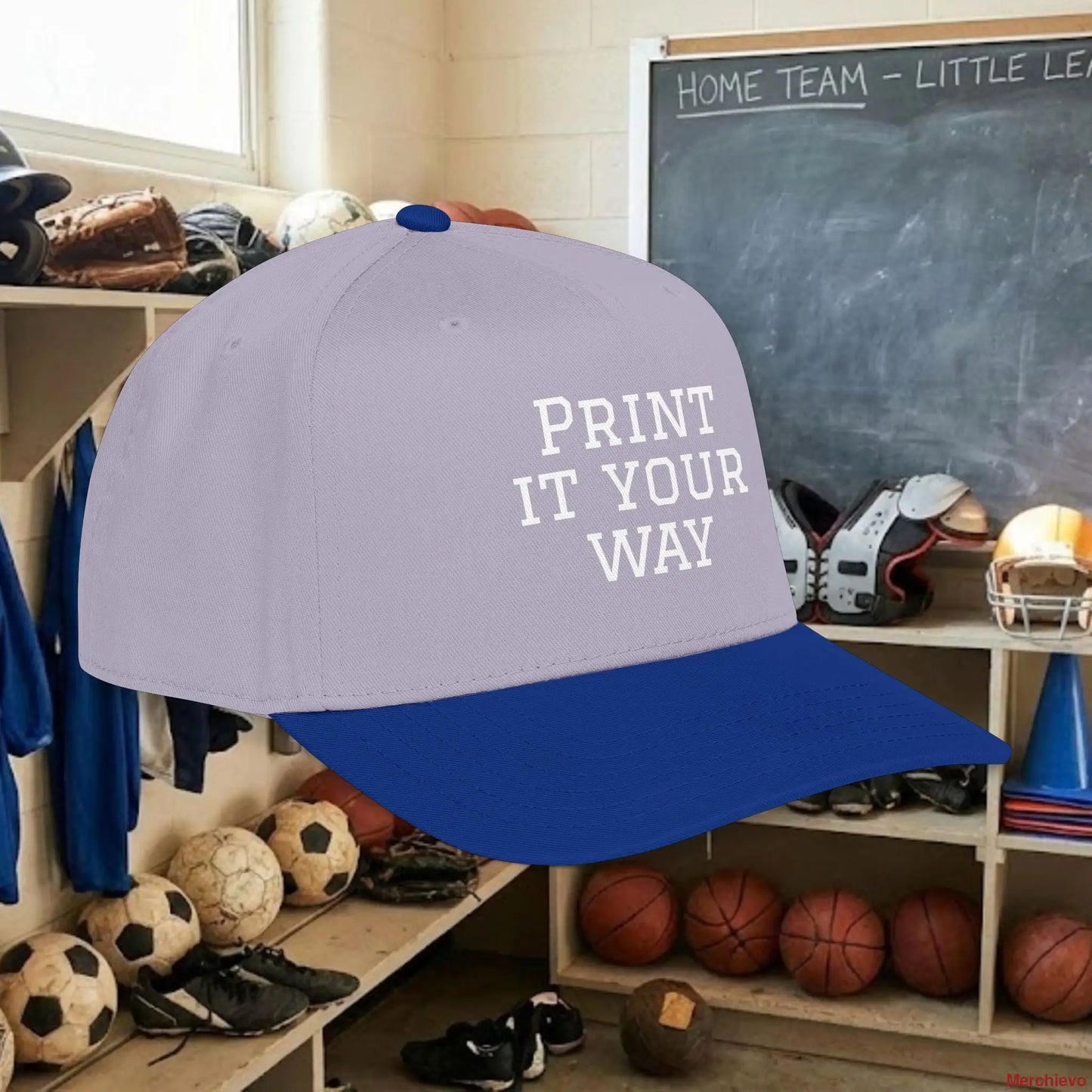 Custom Team White Text Baseball Cap – Mid Profile Snapback Fit – Youth & Adult Hats