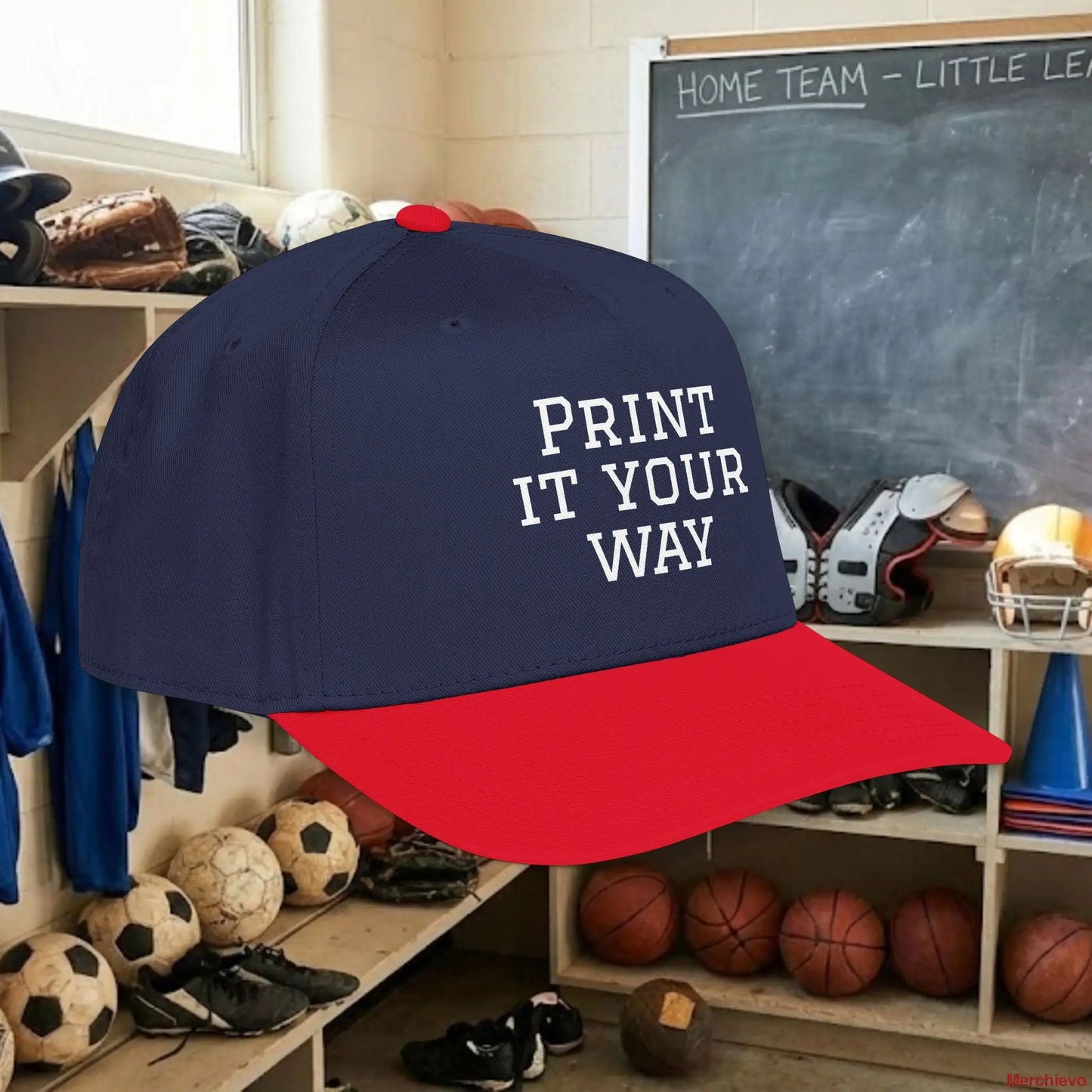 Custom Team White Text Baseball Cap – Mid Profile Snapback Fit – Youth & Adult Hats