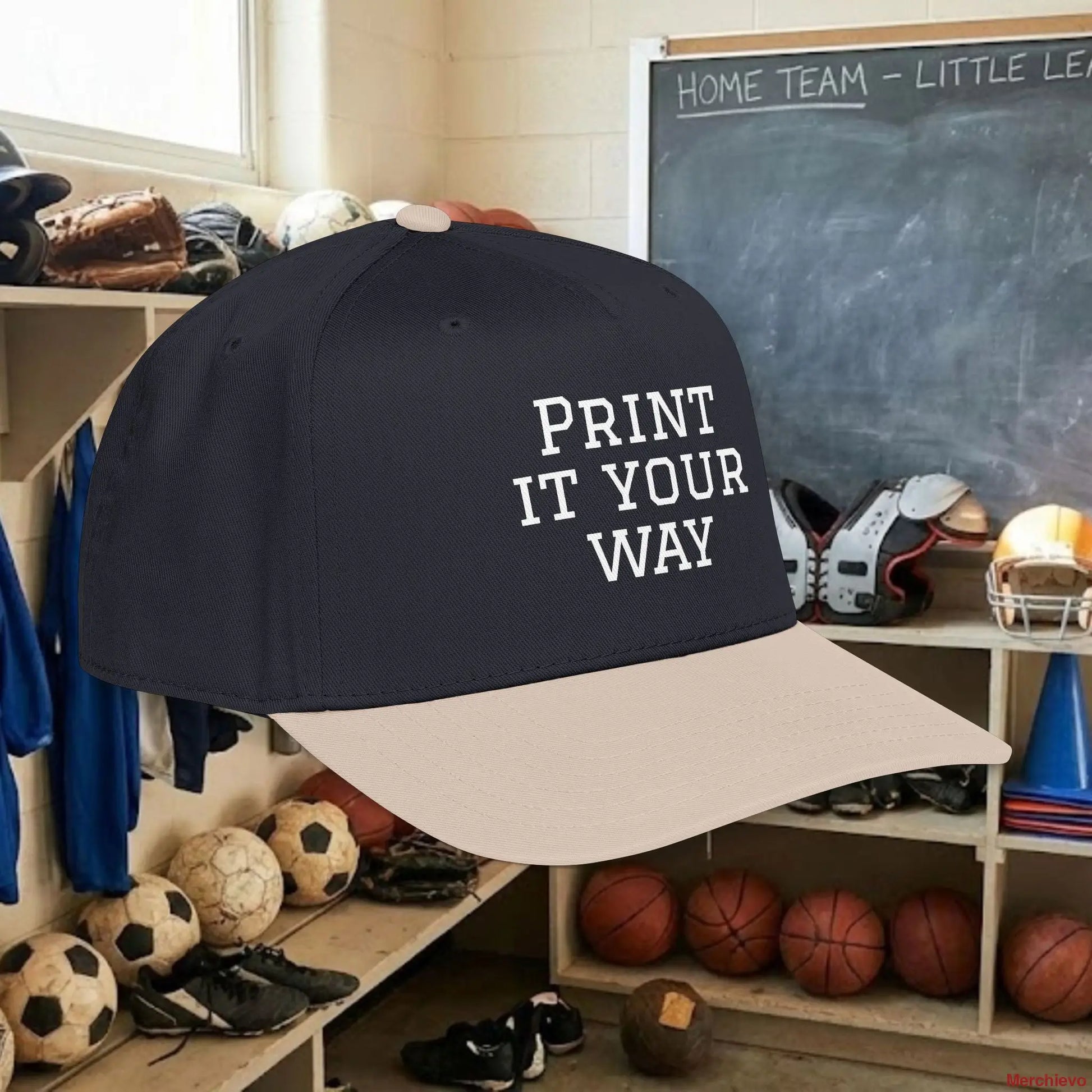 Custom Team White Text Baseball Cap – Mid Profile Snapback Fit – Youth & Adult Hats