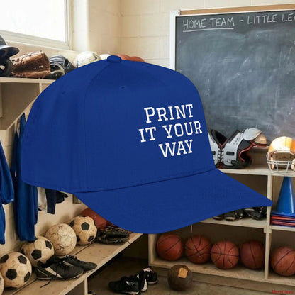 Custom Team White Text Baseball Cap – Mid Profile Snapback Fit – Youth & Adult Hats
