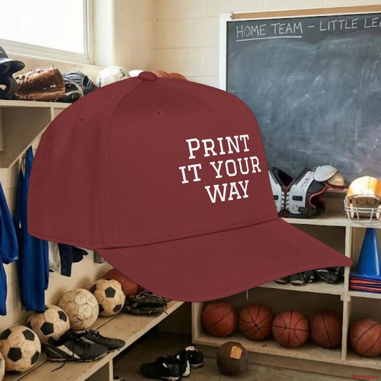 Custom Team White Text Baseball Cap – Mid Profile Snapback Fit – Youth & Adult Hats