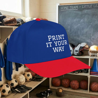 Custom Team White Text Baseball Cap – Mid Profile Snapback Fit – Youth & Adult Hats