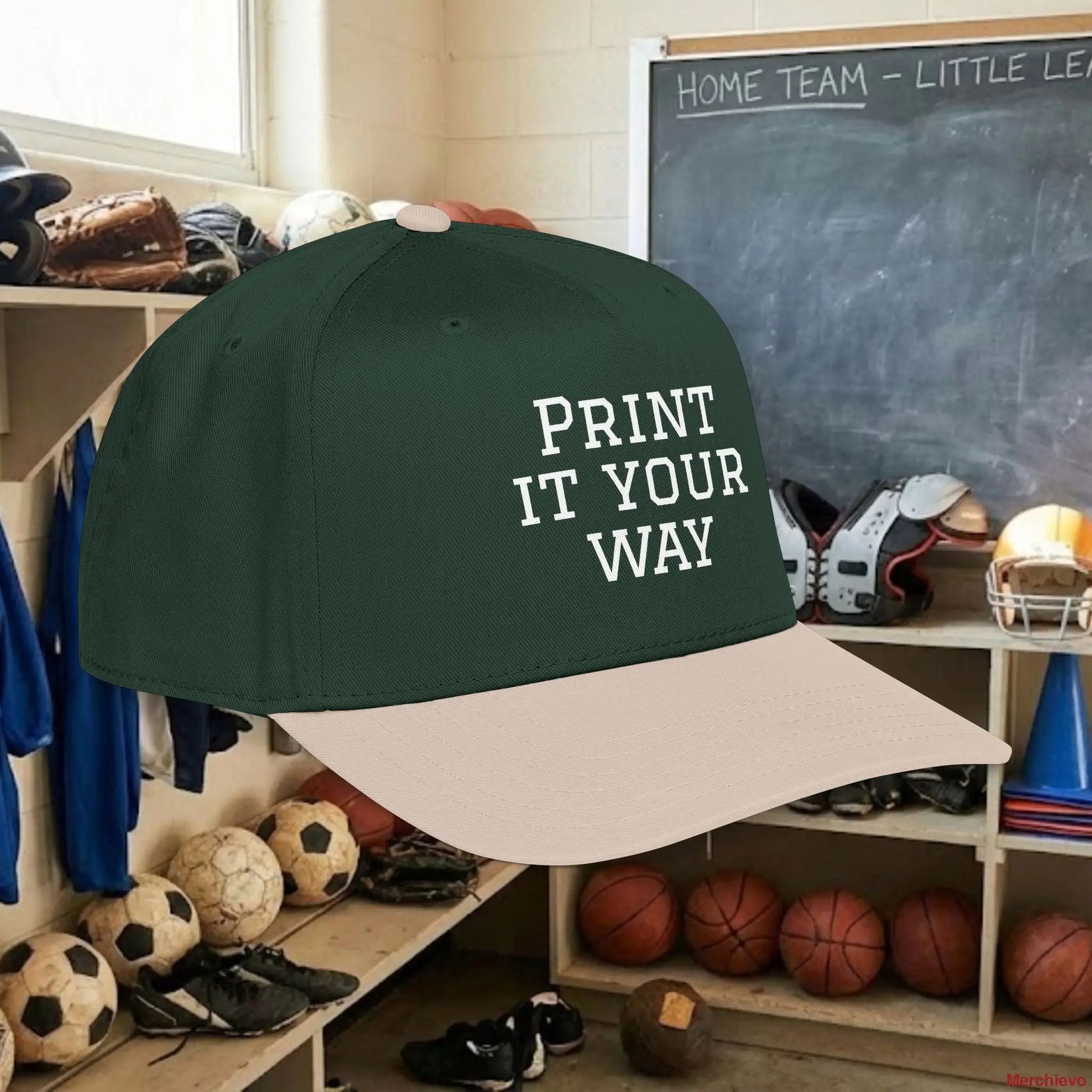 Custom Team White Text Baseball Cap – Mid Profile Snapback Fit – Youth & Adult Hats