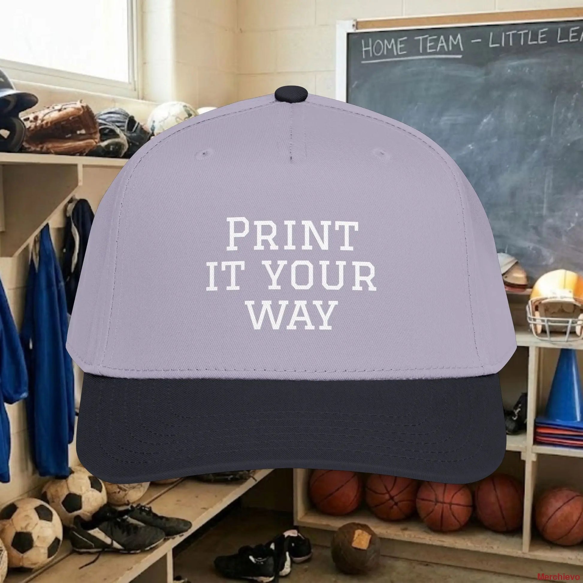 Custom Team White Text Baseball Cap – Mid Profile Snapback Fit – Youth & Adult One size / Black / Grey Hats