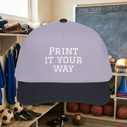 Custom Team White Text Baseball Cap – Mid Profile Snapback Fit – Youth & Adult One size / Black / Grey Hats