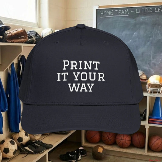 Design your own Custom Team Baseball Cap with bold white text. This mid-profile, structured snapback (OTTO 31-069) features a seamless 5-panel front for a smooth, professional look. Perfect for youth and adult sports teams, fan gear, or corporate branding. Adjustable fit for all sizes.