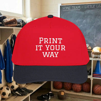 Custom Team White Text Baseball Cap – Mid Profile Snapback Fit – Youth & Adult One size / Black / Red Hats