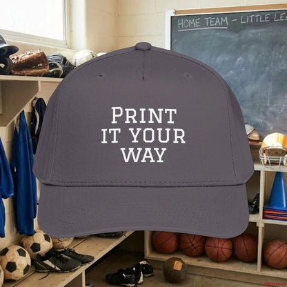 Custom Team White Text Baseball Cap – Mid Profile Snapback Fit – Youth & Adult One size / Charcoal Grey Hats