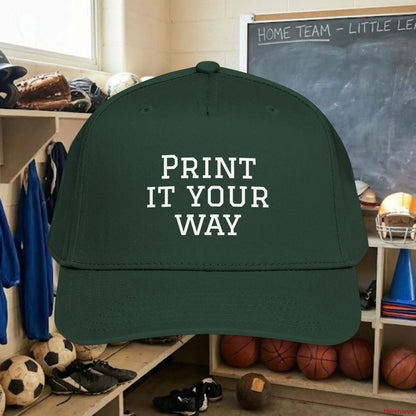 Custom Team White Text Baseball Cap – Mid Profile Snapback Fit – Youth & Adult One size / Dark Green Hats