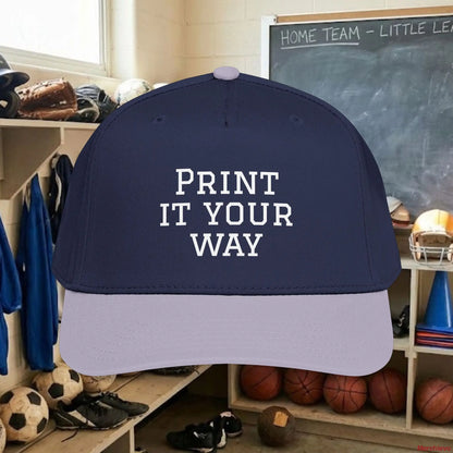 Custom Team White Text Baseball Cap – Mid Profile Snapback Fit – Youth & Adult One size / Grey / Navy Hats