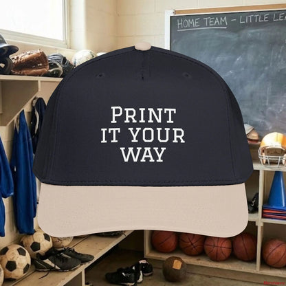 Custom Team White Text Baseball Cap – Mid Profile Snapback Fit – Youth & Adult One size / Khaki / Black Hats