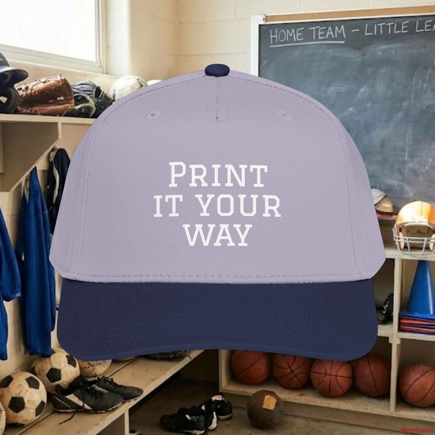 Design your own Custom Team Baseball Cap with bold white text. This mid-profile, structured snapback (OTTO 31-069) features a seamless 5-panel front for a smooth, professional look. Perfect for youth and adult sports teams, fan gear, or corporate branding. Adjustable fit for all sizes.