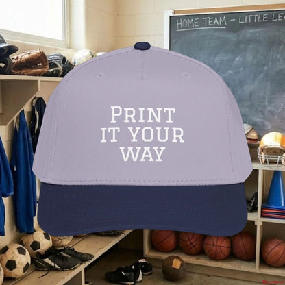 Design your own Custom Team Baseball Cap with bold white text. This mid-profile, structured snapback (OTTO 31-069) features a seamless 5-panel front for a smooth, professional look. Perfect for youth and adult sports teams, fan gear, or corporate branding. Adjustable fit for all sizes.