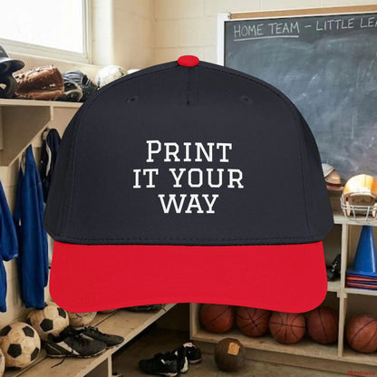 Custom Team White Text Baseball Cap – Mid Profile Snapback Fit – Youth & Adult One size / Red / Black Hats