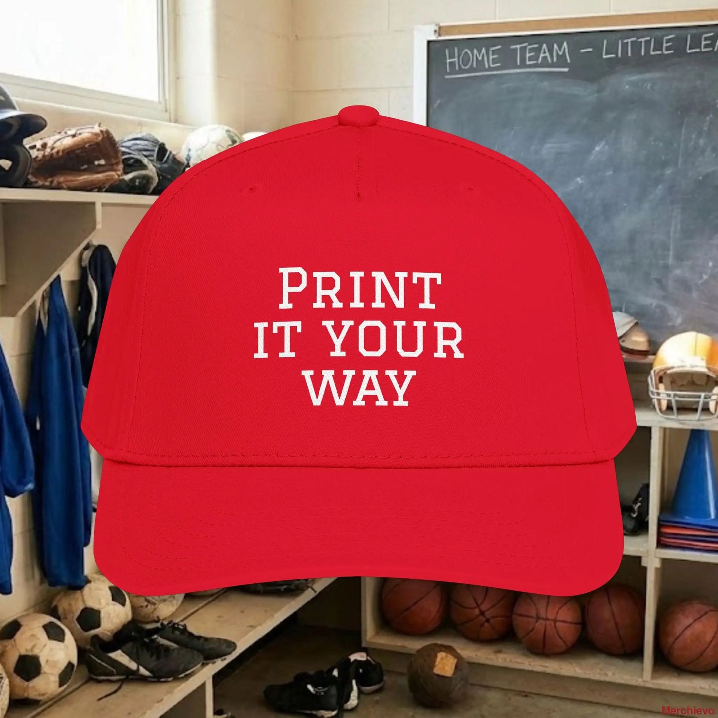 Custom Team White Text Baseball Cap – Mid Profile Snapback Fit – Youth & Adult One size / Red Hats