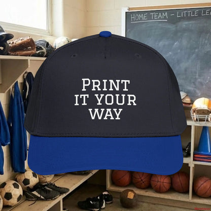 Custom Team White Text Baseball Cap – Mid Profile Snapback Fit – Youth & Adult One size / Royal / Black Hats