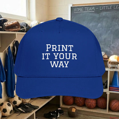 Custom Team White Text Baseball Cap – Mid Profile Snapback Fit – Youth & Adult One size / Royal Blue Hats