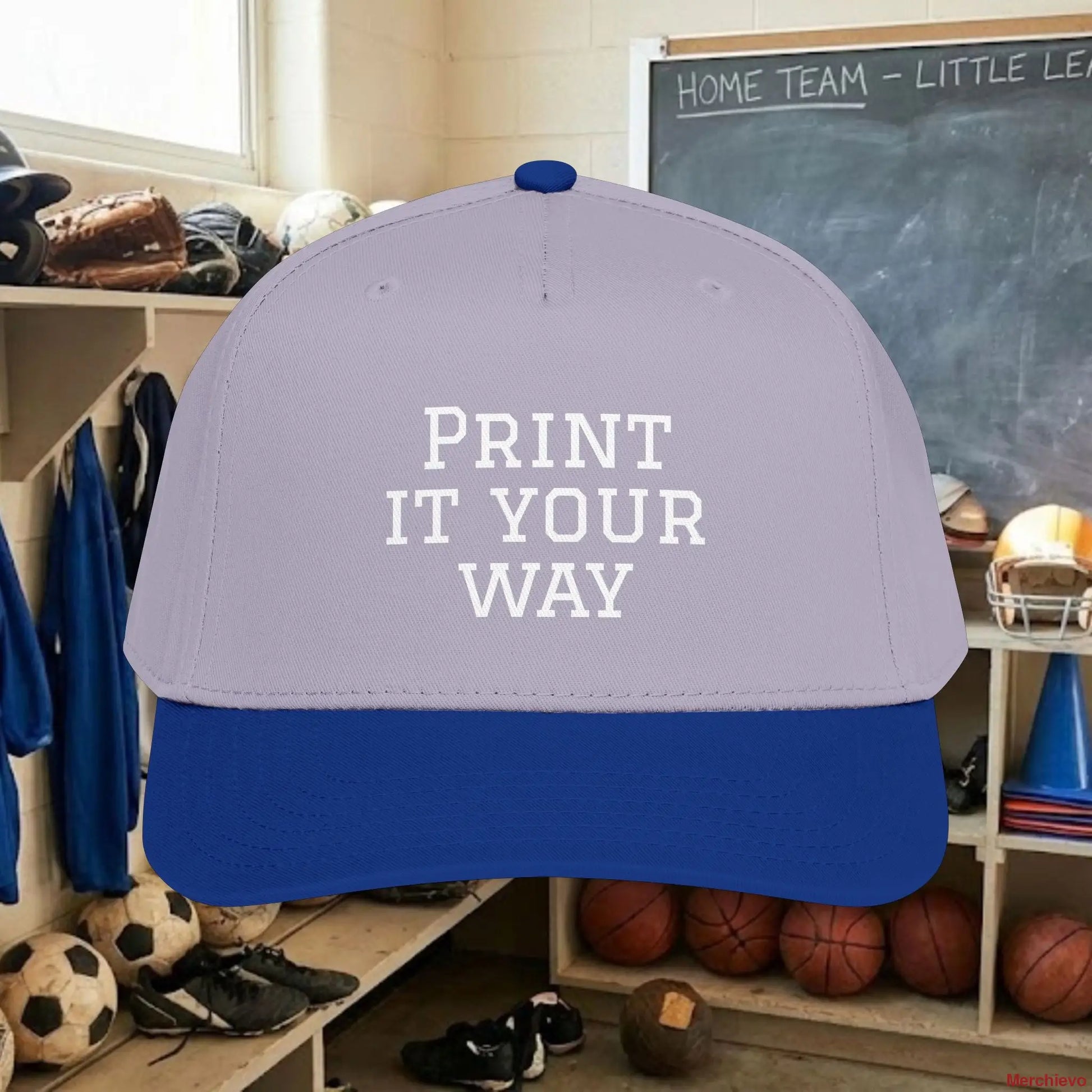 Design your own Custom Team Baseball Cap with bold white text. This mid-profile, structured snapback (OTTO 31-069) features a seamless 5-panel front for a smooth, professional look. Perfect for youth and adult sports teams, fan gear, or corporate branding. Adjustable fit for all sizes.